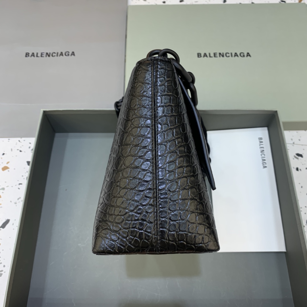 Balenciaga Downtown Small Shoulder Bag With Chain Crocodile Embossed Black